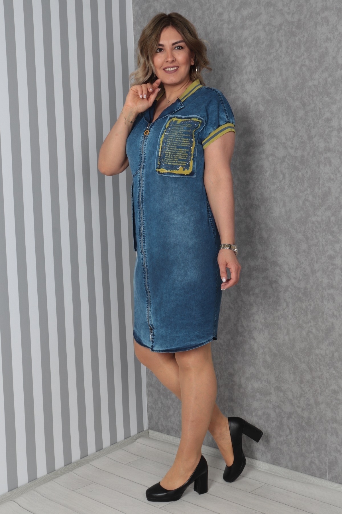 Denim shift dress plus size sale