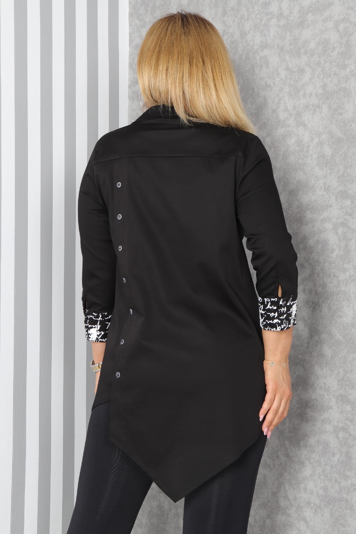 Blouse with front button detail and asymmetric bottom